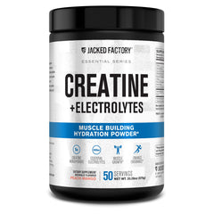 Jacked Factory Creatine + Electrolytes peach mango bottle vividly showcases flavor and hydration potential.