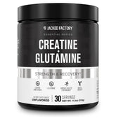 Jacked Factory Creatine + Glutamine bottle pour supports post-workout recovery.