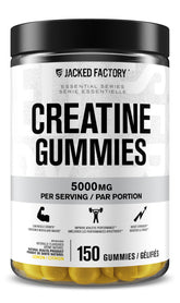 Jacked Factory Creatine Gummies bottle front view with lemon flavor for convenient daily use.