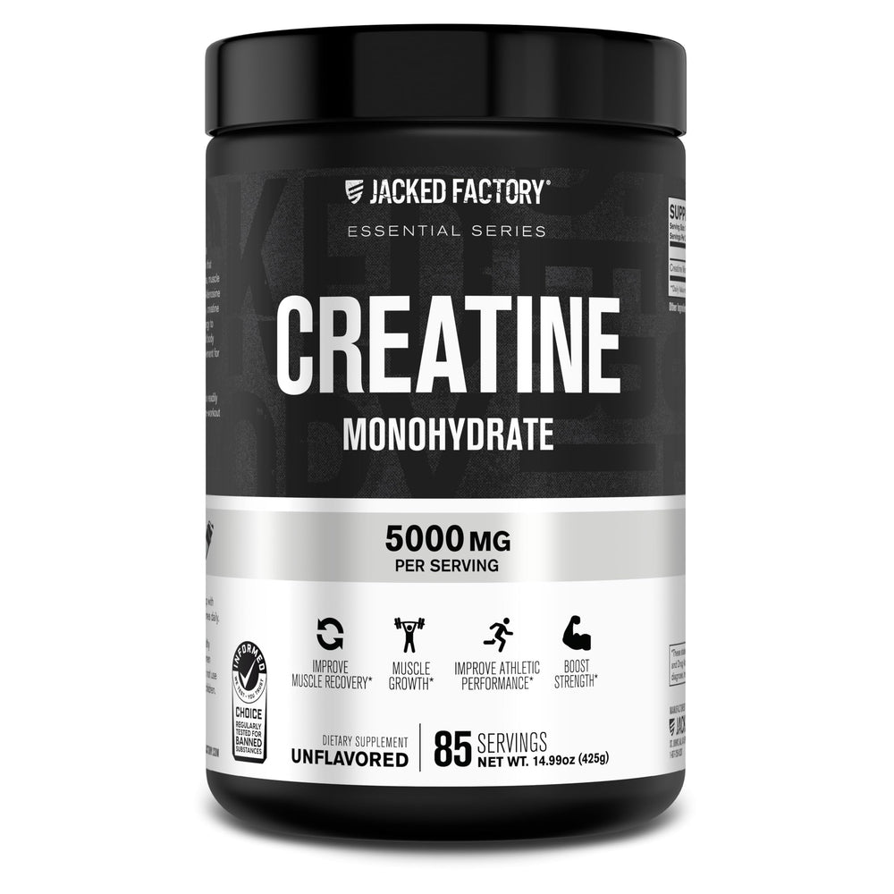 Jacked Factory Creatine Monohydrate powder bottle for daily performance support.