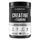 Jacked Factory Creatine + Taurine bottle front highlighting unflavored formula for training support.