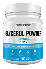 Jacked Factory Glycerol Pump Powder bottle highlights HydroPrime glycerol for enhanced hydration.