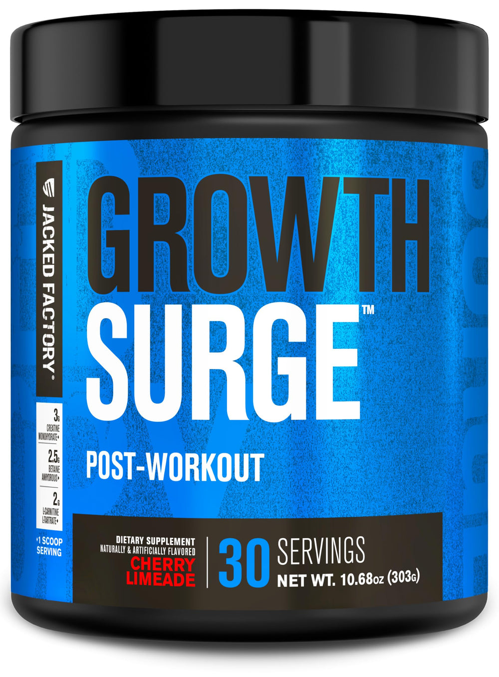 Jacked Factory Growth Surge bottle front, ideal for post-workout recovery.