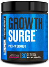 Jacked Factory Growth Surge bottle on a gym counter ready for post-workout fueling
