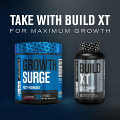 Growth Surge scoop dispensing powder for an easy post-workout shake.