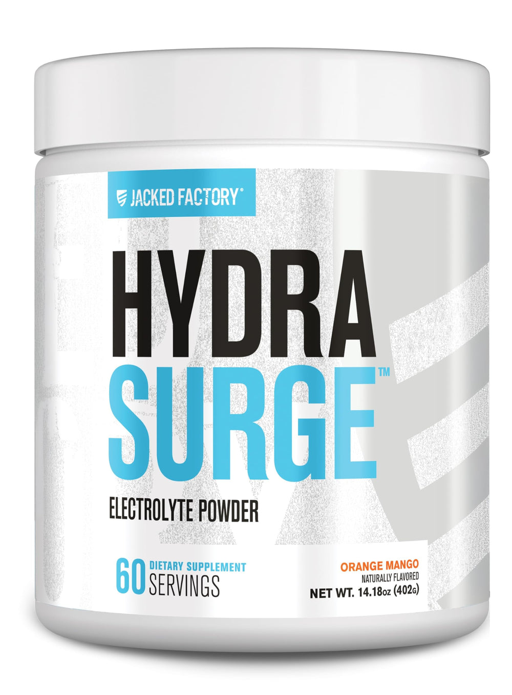 Jacked Factory HYDRASURGE orange mango bottle for on-the-go workout hydration.