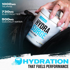 Jacked Factory HYDRASURGE being poured into water for coconut water balance.