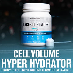Jacked Factory HydroPrime glycerol powder bottle promises sustained cellular hydration.