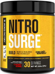Jacked Factory Nitrosurge Build canister open for a pre-workout energy boost.