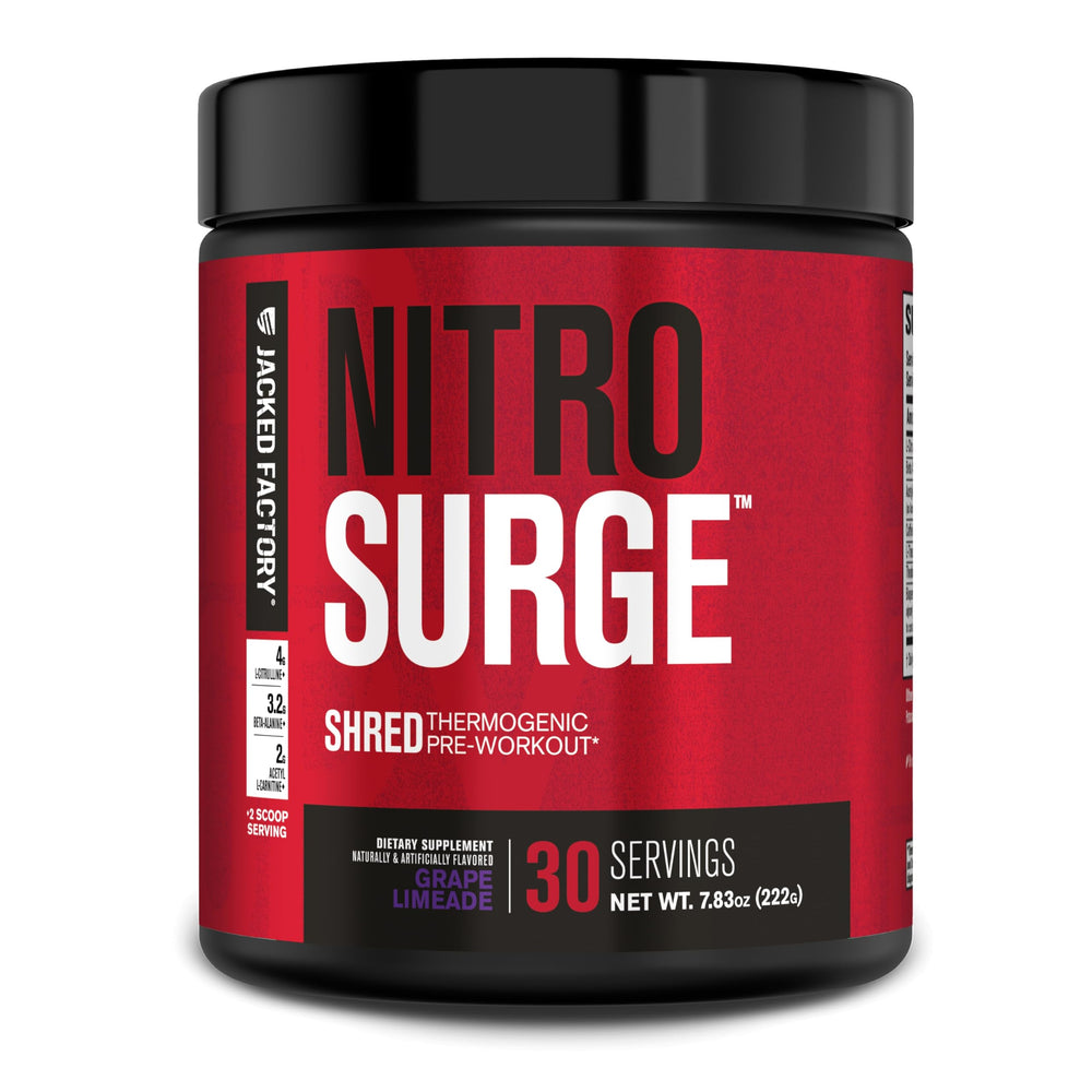 Jacked Factory Nitrosurge Shred bottle front showing energy-boost label.