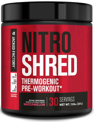 Jacked Factory Nitrosurge Shred Watermelon bottle front energizing workouts with lean performance