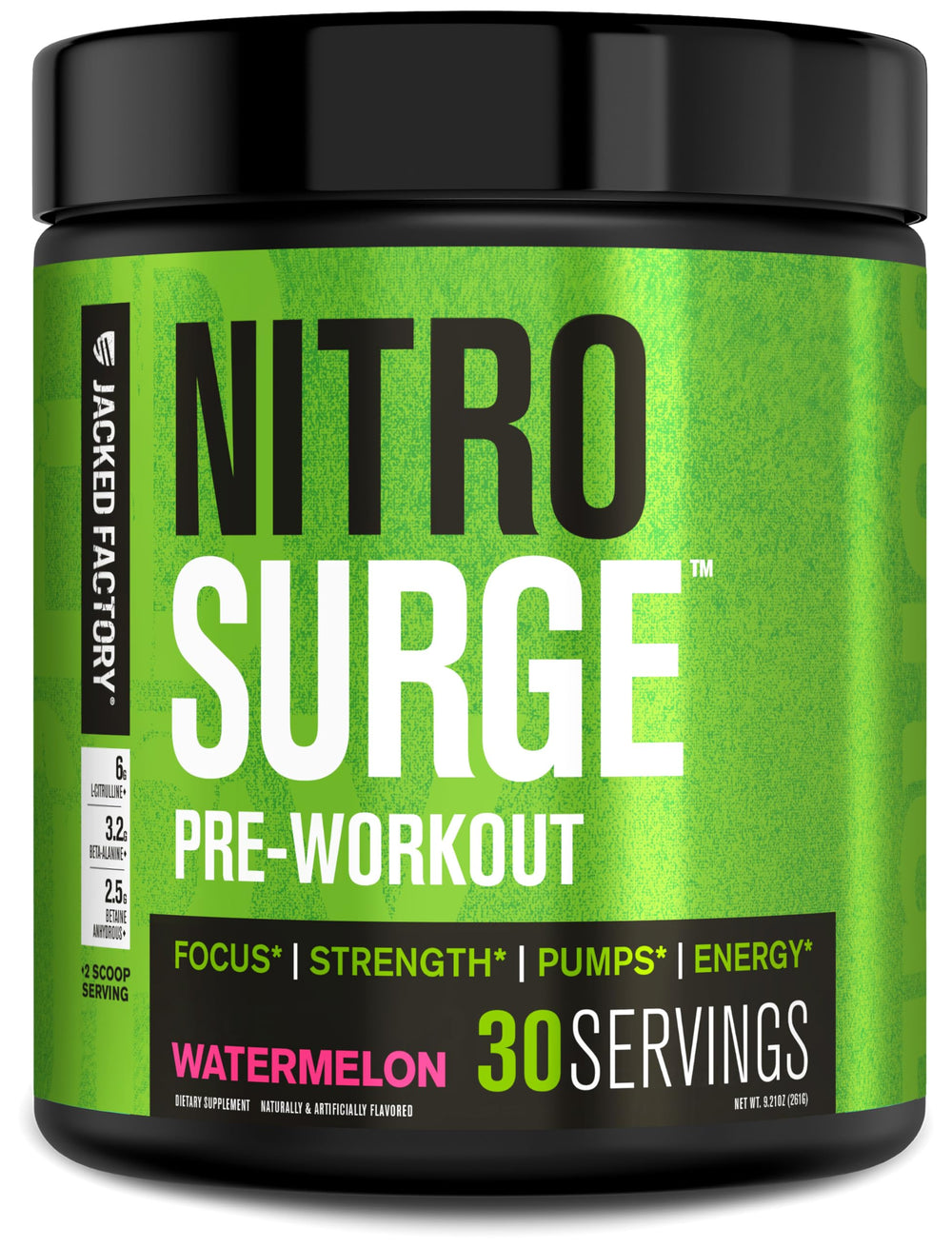 Jacked Factory Nitrosurge Watermelon can front view showing bold flavor and energy readiness
