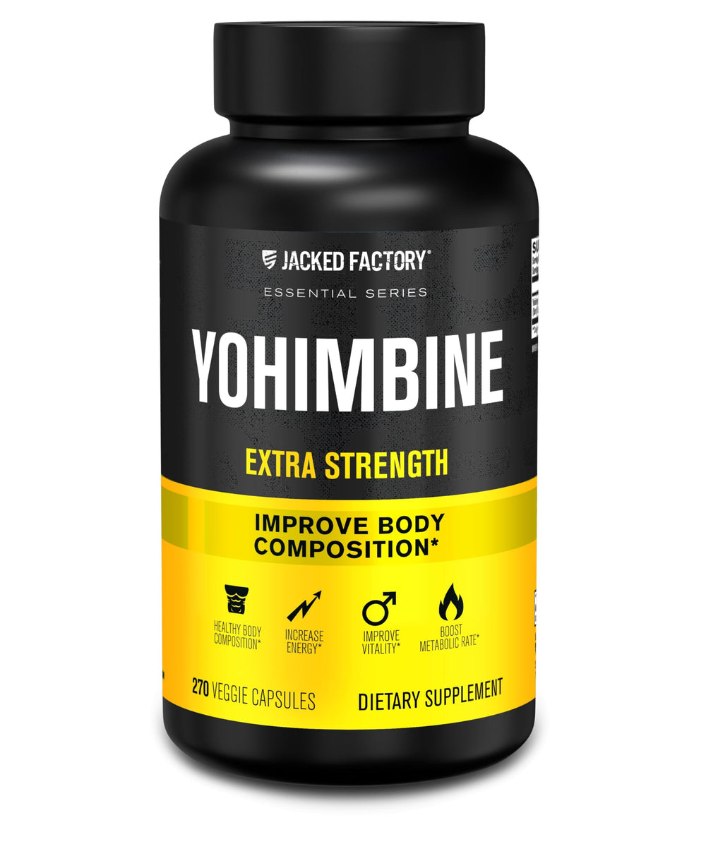Jacked Factory Yohimbine Extra Strength bottle front showing potency and size.