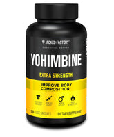 Jacked Factory Yohimbine Extra Strength bottle front showing potency and size.