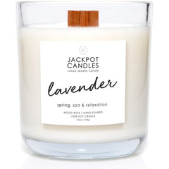 Jackpot Candles lavender candle with wooden wick provides a clean burn and cozy ambiance