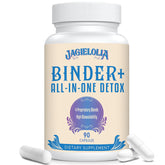 Jagielolia All-in-One Detox Binder bottle front shows vegan capsules for potential liver and digestive support.