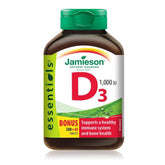 Jamieson D3 1000 IU bottle with clear label promoting bone health