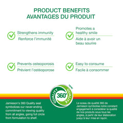 Jamieson D3 bottle label shows easy-to-read vitamin D details