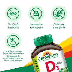 Jamieson D3 bottle on shelf suggests simple daily supplementation