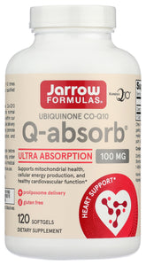 Jarrow Formulas Q-Absorb CoQ10 bottle highlighting high absorption benefits.