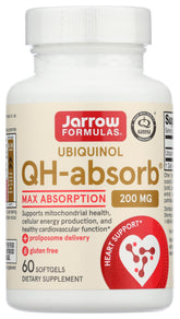Jarrow Formulas QH-absorb 200 mg softgels front view, high absorption design.