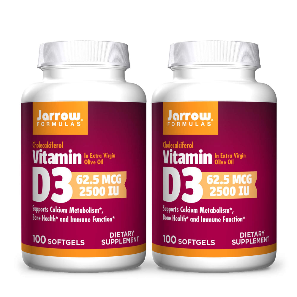 Jarrow Formulas Vitamin D3 2500 IU softgels bottle for daily immune and bone support