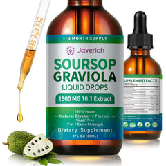 Javeriah Soursop Drops bottle and pour for easy daily intake