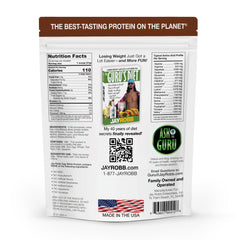 Jay Robb Whey Protein Chocolate scoop over powder for quick mix