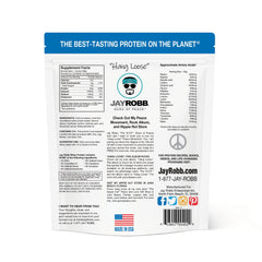 Jay Robb Whey Protein Vanilla pour shows a creamy shake for on-the-go nutrition.