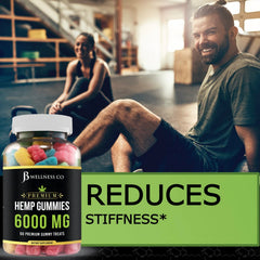 JB Wellness Co hemp gummies bottle close-up highlighting chewy texture