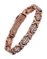 Jecanori Pure Copper Bracelet on wrist with four-leaf clover design for everyday style.