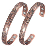 Jecanori vintage flower copper bracelet close-up showing handcrafted detail and magnetic design for daily wear