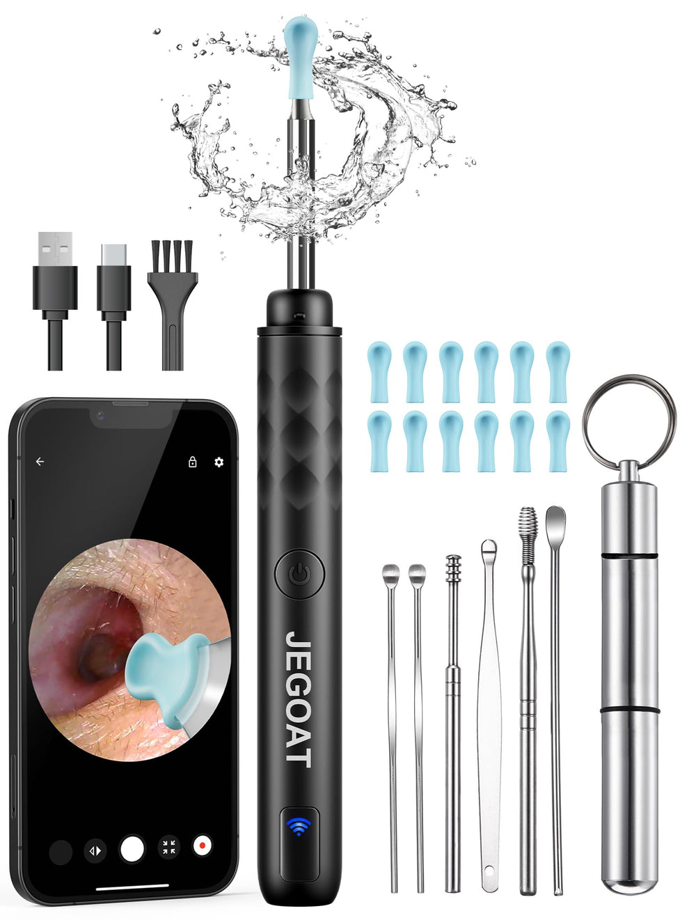JEGOAT ear-wax removal camera view shows ear canal details for safer cleaning.
