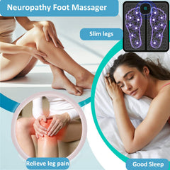 Jenylu EMS Foot Massager Mat control panel shows mode and intensity options