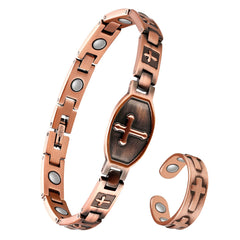 Jeracol cross copper bracelet with adjustable fit for everyday comfort and style.
