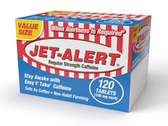 Jet-Alert 100 mg caffeine bottle front for quick alertness during tasks