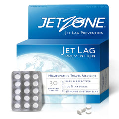 JetZone Jet Lag Remedy packaging on shelf, travel-friendly circadian rhythm support.