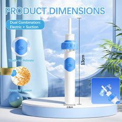JICICUXI compact ear vacuum design shown beside a travel-friendly silhouette