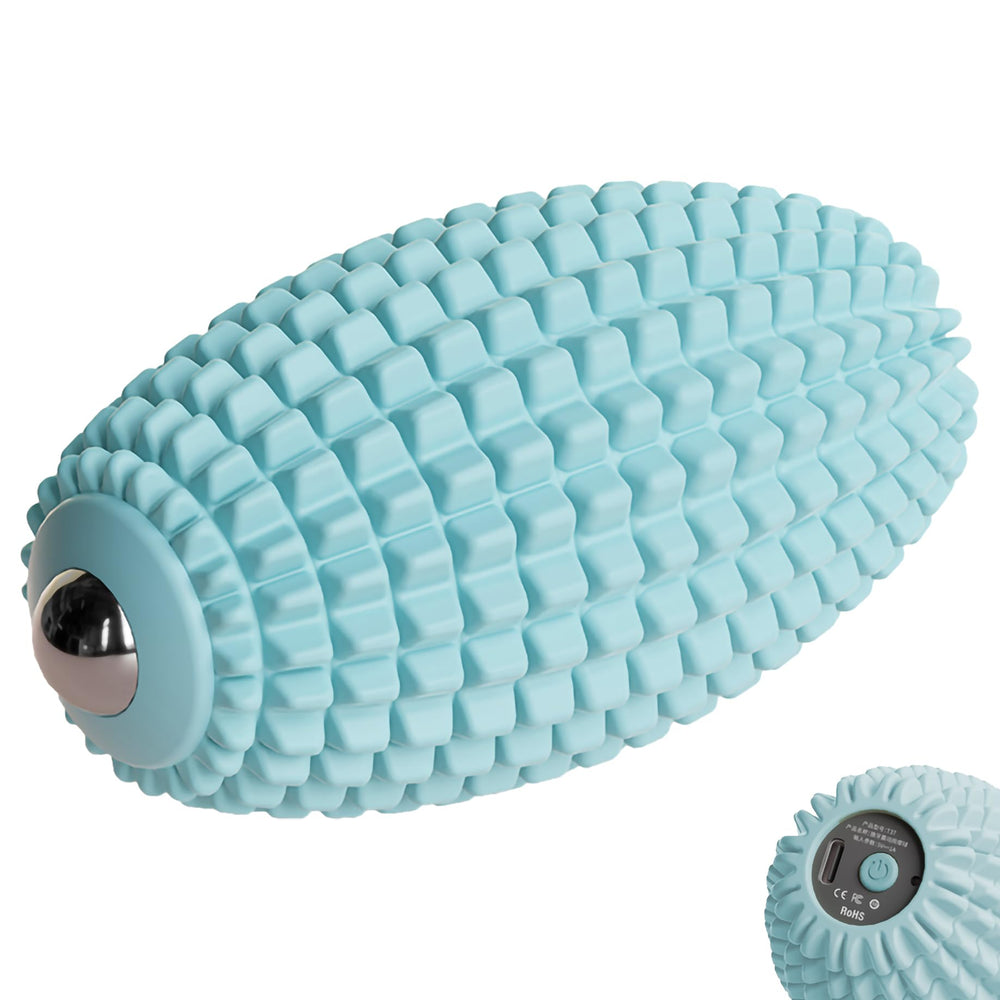 JIEJUNJIE vibrating massage ball blue front view with ergonomic grip for full-body use