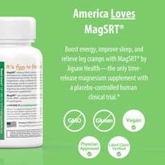 Jigsaw Health MagSRT label shows timed-release magnesium details clearly.