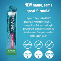 Dissolving Jigsaw Health Potassium Cocktail blue raspberry powder to energize workouts