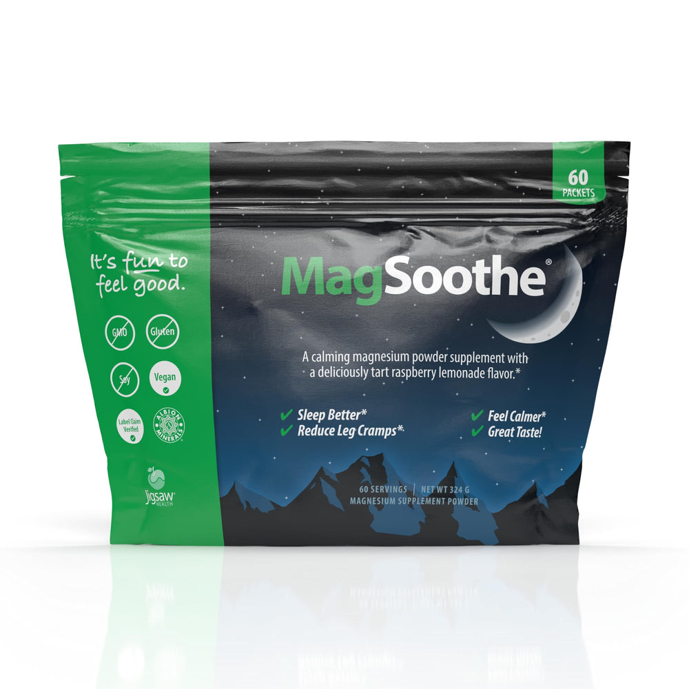 Jigsaw Health MagSoothe raspberry lemonade packet for a calming evening.