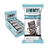 Jimmybar cookies-n-cream bar on shelf for quick protein boost