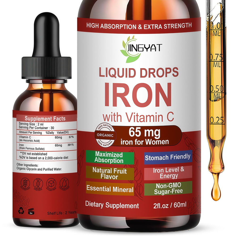 JINGYAT Iron Liquid Drops bottle on kitchen counter for easy daily support.