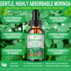JINGYAT Moringa Complex Drops pour shot showing fast-absorption for daily energy.