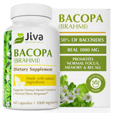 Jiva Botanicals Bacopa Monnieri capsules in an amber bottle for daily brain support