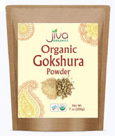 Jiva Organics Gokshura powder bag for daily smoothies and blends.