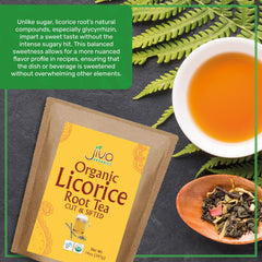 Jiva Organics Licorice Root Tea steeping in a cup with warm aroma.