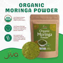 Scoop of moringa powder for smoothies and beverages.