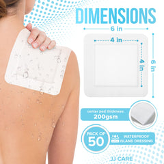 JJ CARE bordered gauze pad 4x4 center with non-adherent surface.